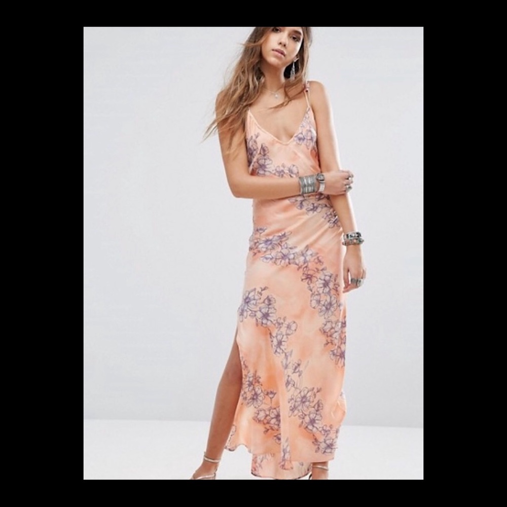 Free People Peach Floral Slip Maxi Dress